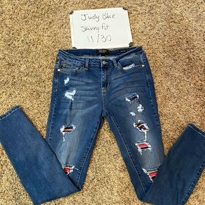 Judy Blue women’s ripped jeans with Aztec filled holes